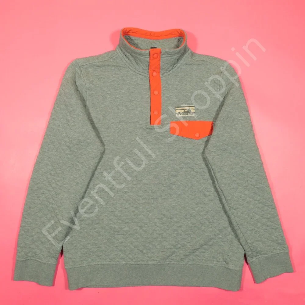 Patagonia Pullover Mens M Gray Snap T Sweater Quilt Retro Cotton Feather - Picture 2 of 7